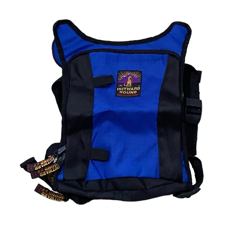 Outward Hound Blue Nylon Dog Backpack Saddlebag Size Medium